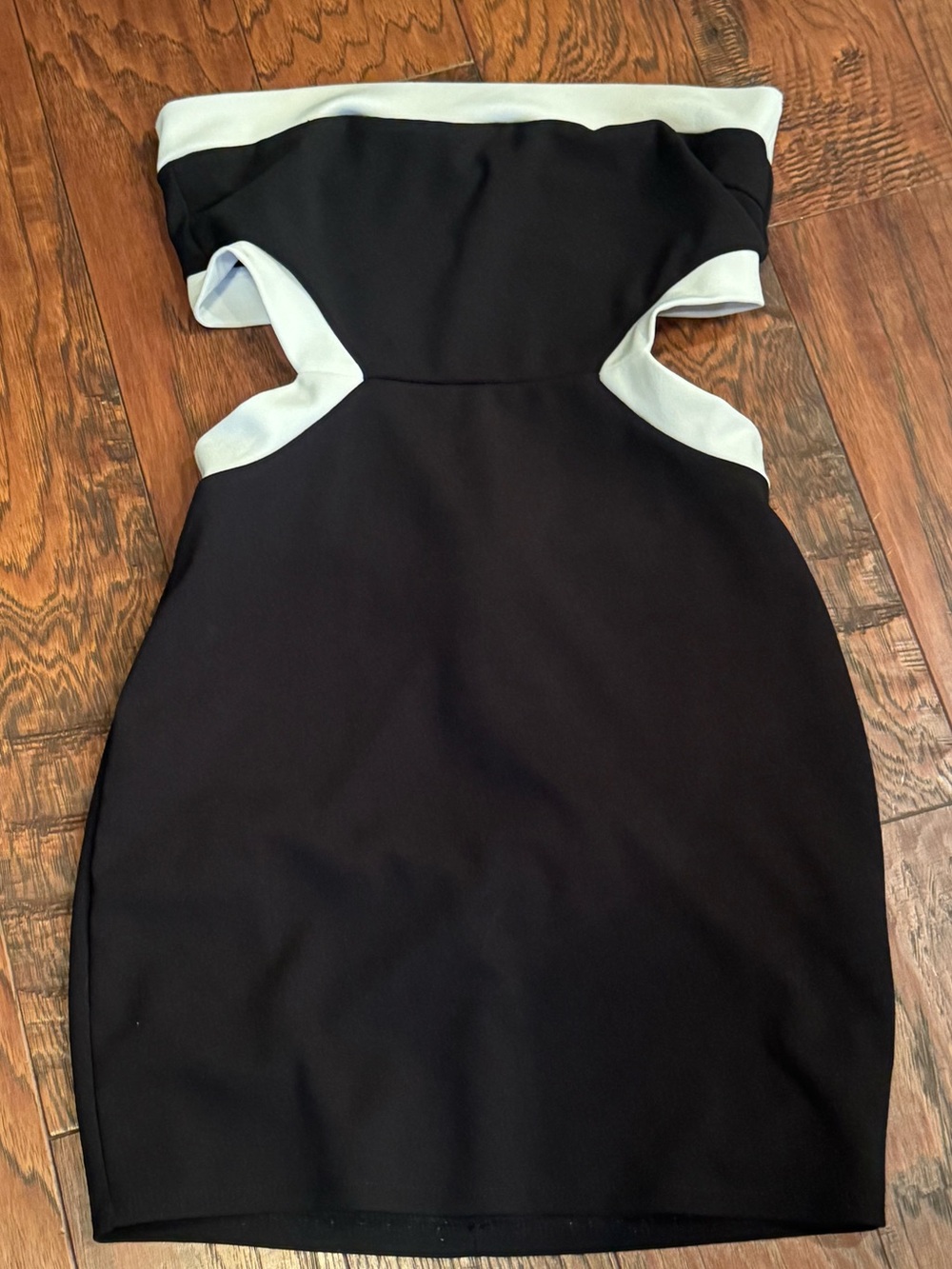 Blue Blush Black Strapless Cutout Dress with White Trim